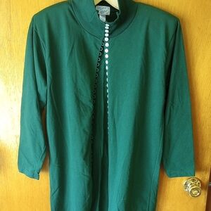 Betty Blue Small Vintage Hunter Green Tunic w/ High Neck & Buttons